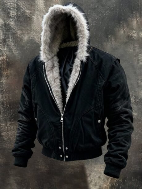 SUEDE JACKET WITH FUR HOOD